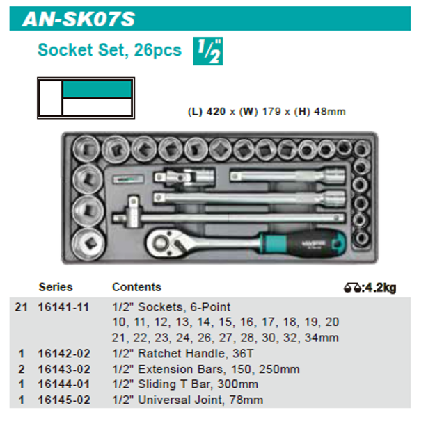صورة مجموعة SOCKET و BIT ، 26 قطعة 1/2 "AN-SK07S